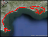 Veduta satellitare con traccia GPS del percorso